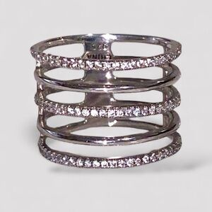 Infinite Sparkle Diamond Orbit Ring -Triple Row Sterling Silver Glam Stacker S7